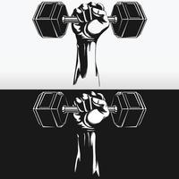 Silhouette Strong Hand Fixed Hex Dumbbells Stencil Vector Drawing