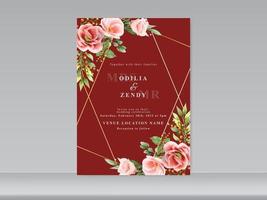 wedding invitation red floral themes vector