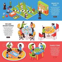 Board Games People Isometric Banners Vector Illustration