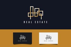 logotipo de bienes raíces en degradado dorado con estilo de línea. plantilla de diseño de logotipo de construcción, arquitectura o edificio vector