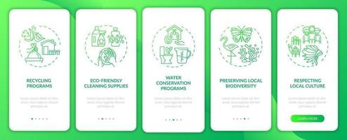 Green hotel features onboarding mobile app page screen with concepts vector