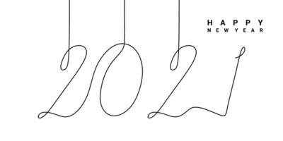 Continuous one line drawing of a 2021 new year text. Chinese New year of the bull handwritten 2021 lettering. Celebration New Year concept isolated on white background. vector