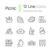 Picnic linear icons set vector