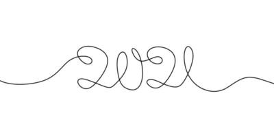 Continuous one line drawing of a 2021 new year text. Chinese New year of the bull handwritten 2021 lettering. Celebration New Year concept isolated on white background. vector