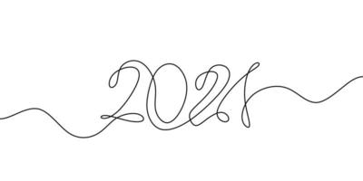 2021 is the number of the and New Year. Year of the bull. Drawing one line, in continuous line drawing style isolated on white background. vector