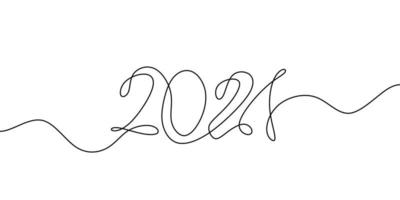 2021 is the number of the and New Year. Year of the bull. Drawing one line, in continuous line drawing style isolated on white background. vector