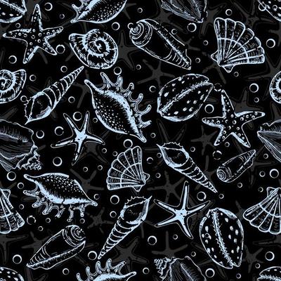 Hand drawn sea shells seamless collection. Marine illustration shell. Ideal for fabric, wallpaper, wrapping paper, textile, bedding, t-shirt print.