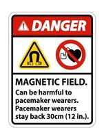 Danger Magnetic field can be harmful to pacemaker wearers pacemaker wearers stay back 30cm vector