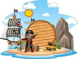 Pirate island with an empty banner isolated on white background vector