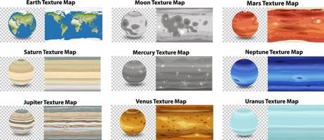 conjunto de mapa de textura de planeta diferente vector