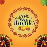 Thanksgiving day background with vector turkey bird and autumn leaf