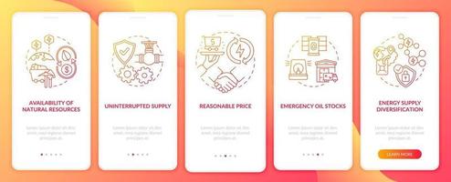 Energy security elements onboarding mobile app page screen with concepts vector