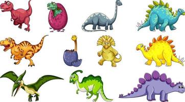 Diferentes personajes de dibujos animados de dinosaurios y dragones de fantasía aislados vector