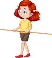 Cute girl standing and holding wooden handle vector