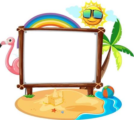 Summer Beach theme with empty banner isolated on white background