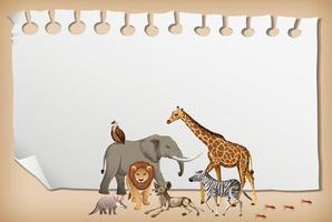 Banner de papel vacío con animal salvaje africano vector