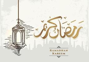 Ramadan Kareem greeting card with lantern sketch vector