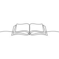 Opened book one line drawing banner. Continuous hand drawn minimalist minimalism design isolated on white background. vector