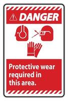 Danger Sign Wear Protective Equipment In This Area With PPE Symbols vector