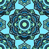 Seamless colorful glaze pattern of mandalas. Vector oriental pattern on a bright blue tones. Fairy floral pattern of circular elements.