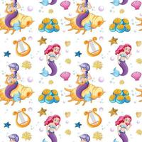 Seamless pattern with mermaid and undersea elements vector