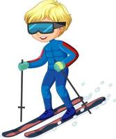 Cartoon character of a boy riding ski on white background vector