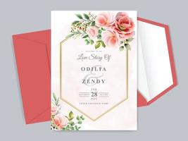 wedding invitation red floral themes vector