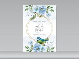 wedding card set blue floral and bird vector