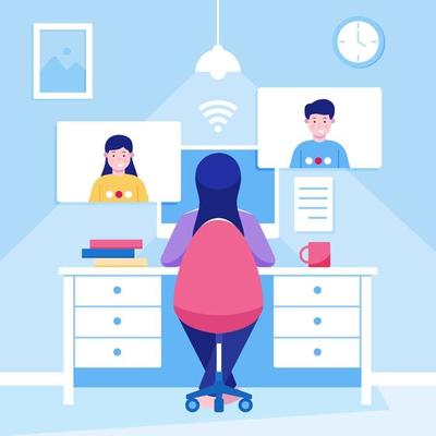 Woman Working in Telecommuting at Home
