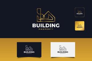 Real Estate Logo in Gold Gradient with Line Style. Construction, Architecture or Building Logo Design Template vector