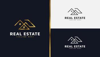 Gold Real Estate Logo with Line Style. Construction, Architecture or Building Logo Design Template vector
