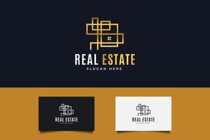 logotipo de oro de bienes raíces con estilo de línea. plantilla de diseño de logotipo de construcción, arquitectura o edificio vector