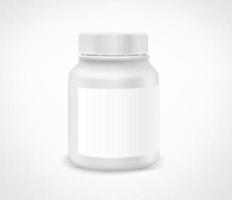 maqueta de vector de contenedor de farmacia blanco con etiqueta en blanco