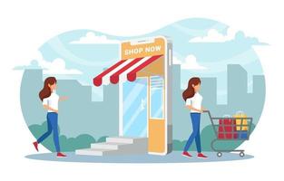 Contactless Woman Shopping Concept vector