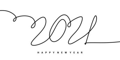 2021 happy new years single continuous outline hand drawing signature design. Celebration New Year concept isolated on white background. vector