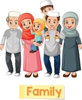 Educational English word card of muslim family members vector