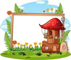 Empty banner with fantasy mushroom house vector