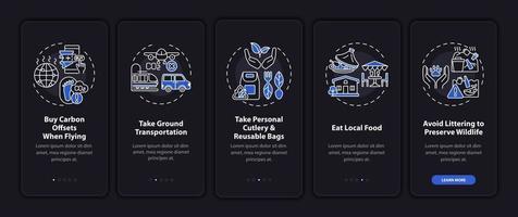 Sugerencias de recorridos sostenibles Pantalla de la página de la aplicación móvil incorporada con conceptos vector