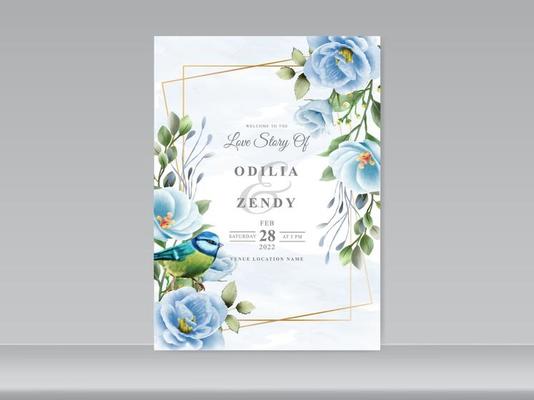 wedding card set blue floral and bird