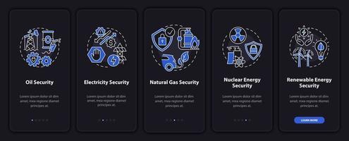 Pantalla de página de aplicaciones móviles de incorporación de tipos seguros de energía con conceptos vector