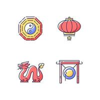 Lunar New Year attributes RGB color icons set vector