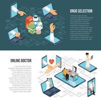 Online Medical Diagnosis Isometric Banners Vector Illustration