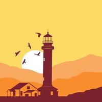 lighthouse sunset Background vector design template