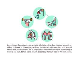 Performing daily activities and sports concept line icons with text vector