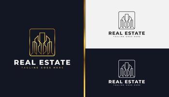 Real Estate Logo in Gold Gradient with Line Style. Construction, Architecture or Building Logo Design Template vector