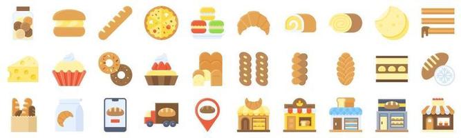 panadería y panadería relacionados con el conjunto de iconos planos 5 vector