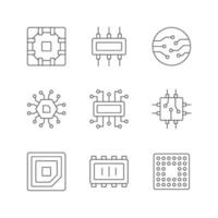 Microcircuits linear icons set vector