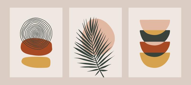 Set of Aesthetic flowers continuous Line art . Abstract Contemporary collage of geometric shapes in a modern mid century trendy style