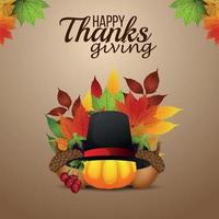 Happy thanksgiving day background with pumpkin and autumn leaf vector