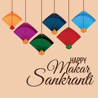 Happy makar sankranti creative illustration and kite with string spool vector